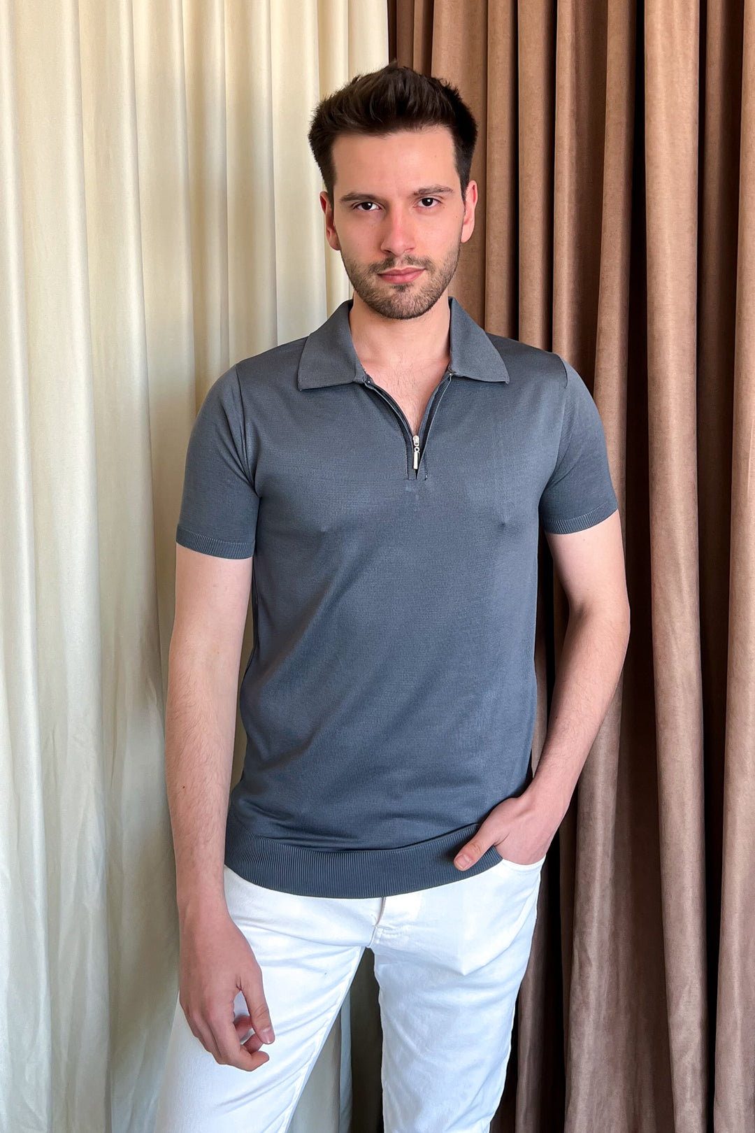 MPL Men's Zippered Short Sleeve Polo Collar Sweater 9900 - Königswinter