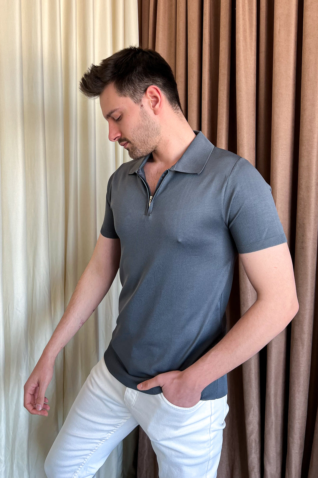 MPL Men's Zippered Short Sleeve Polo Collar Sweater 9900 - Königswinter