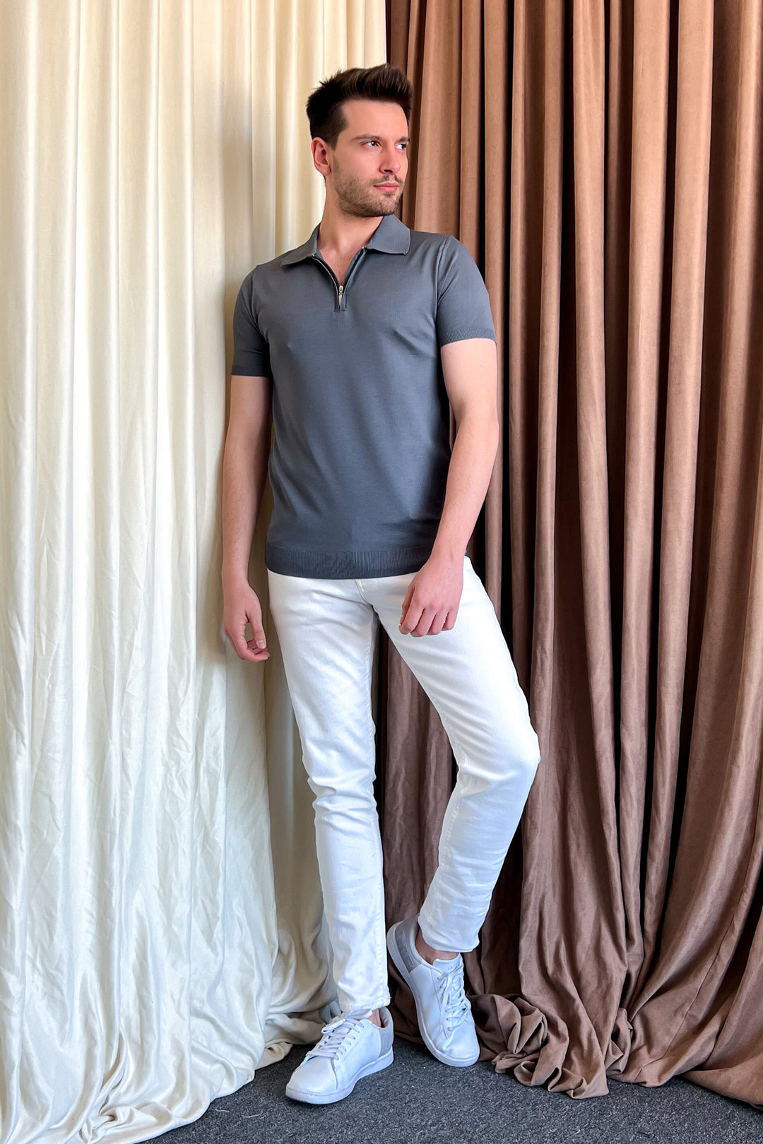 MPL Men's Zippered Short Sleeve Polo Collar Sweater 9900 - Königswinter