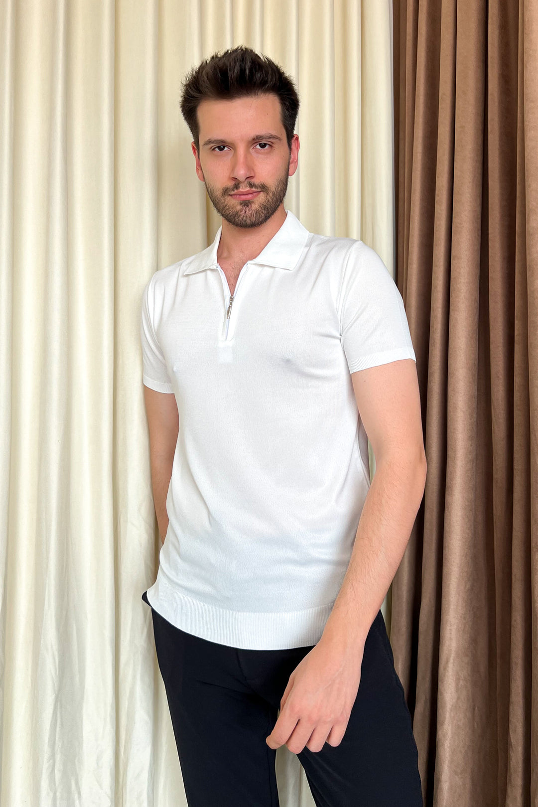 MPL Men's Zippered Short Sleeve Polo Collar Sweater 9900 - Fort Worth
