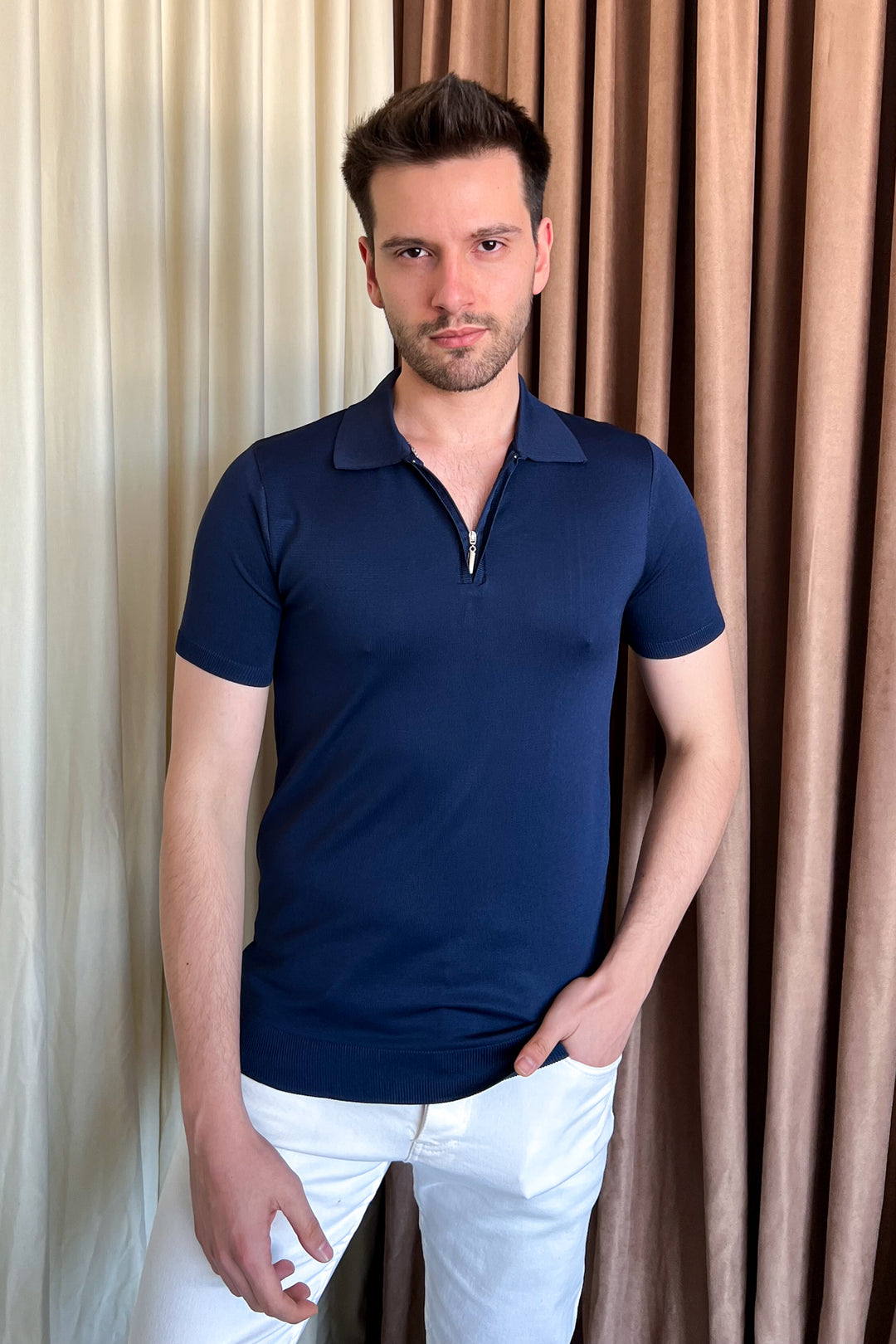MPL Men's Zippered Short Sleeve Polo Collar Sweater 9900 - Winchester