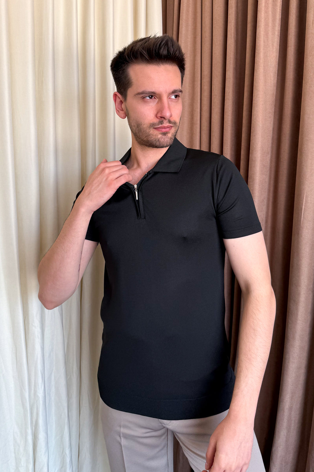 MPL Men's Zippered Short Sleeve Polo Collar Sweater 9900 - Middletown