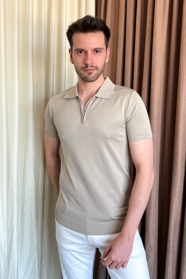 MPL Men's Zippered Short Sleeve Polo Neck Sweater 9900 - Gladbeck