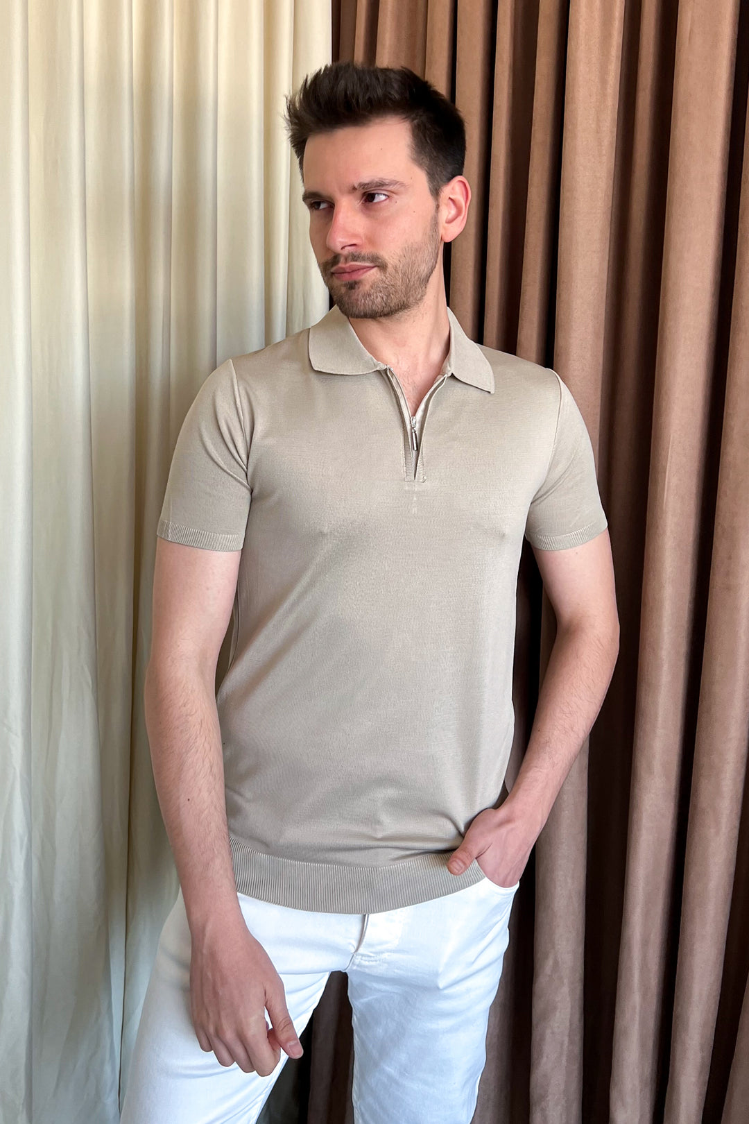 MPL Men's Zippered Short Sleeve Polo Neck Sweater 9900 - Gladbeck