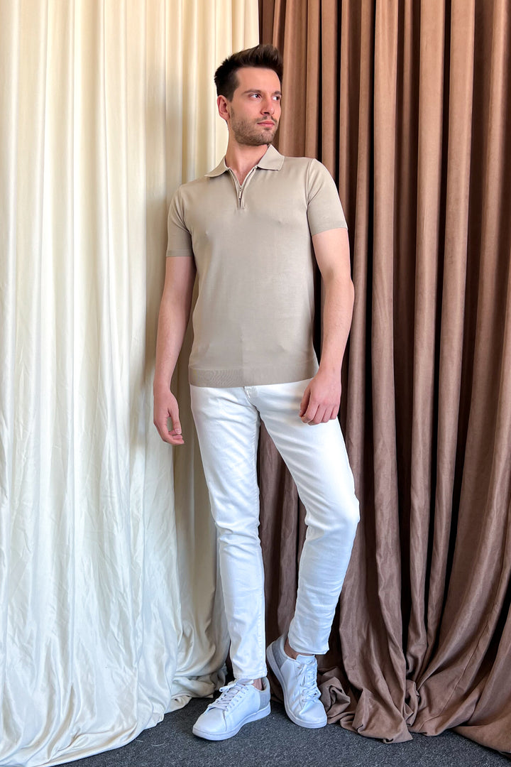 MPL Men's Zippered Short Sleeve Polo Neck Sweater 9900 - Gladbeck