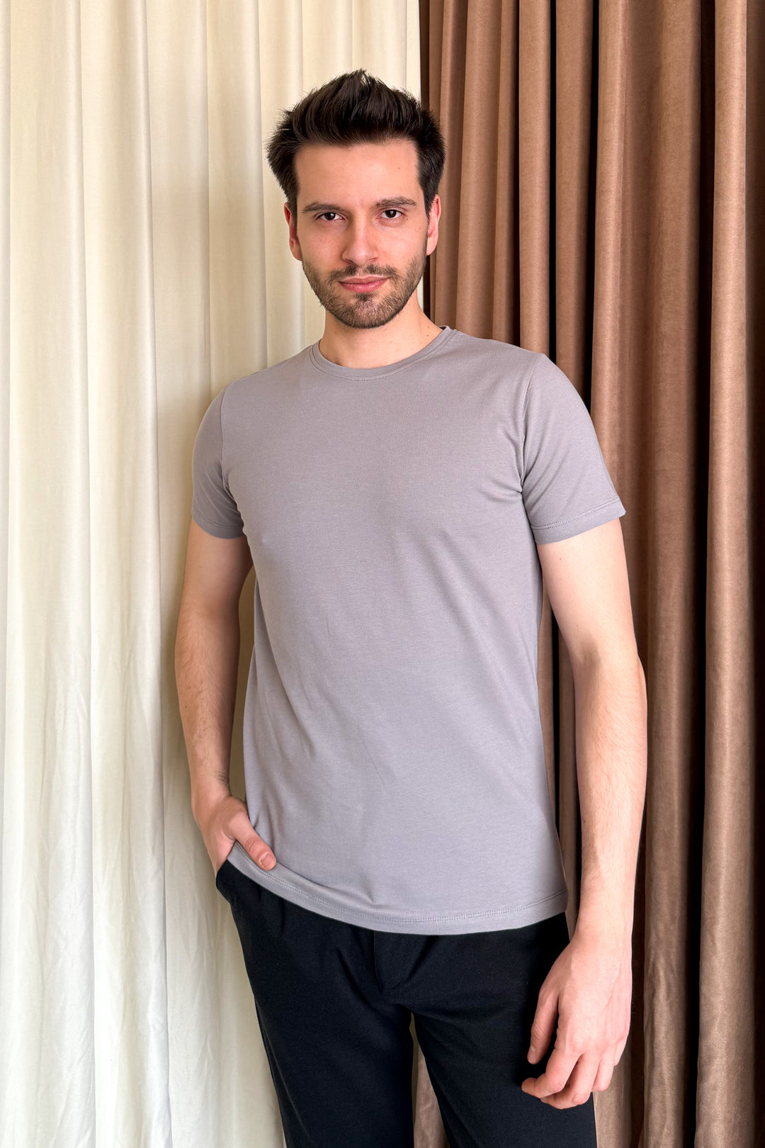 MPL Men's Cotton Ottoman Zero Collar T-shirt 3155 - Kyiv