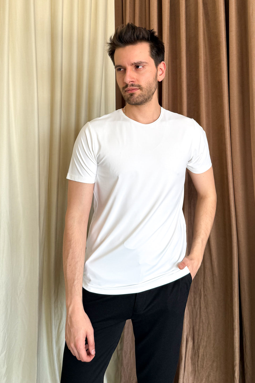 MPL Men's Cotton Ottoman Zero Collar T-shirt 3155 - Venray