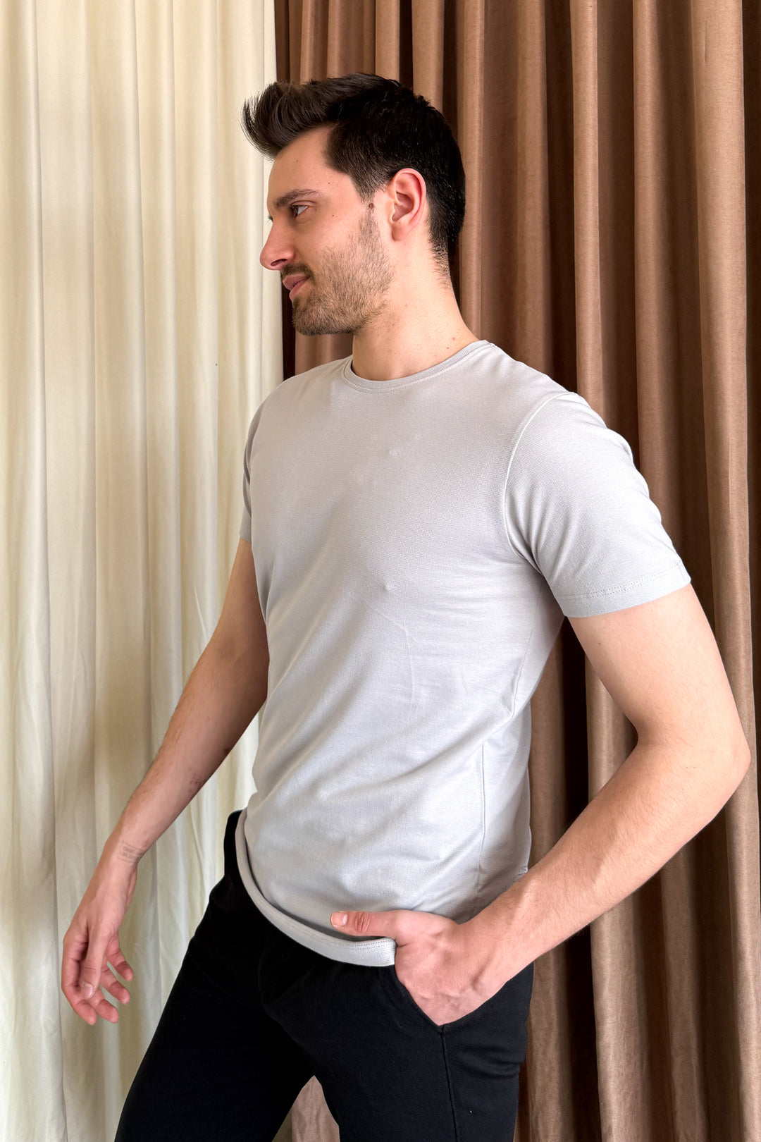 MPL Men's Cotton Ottoman Zero Collar T-shirt 3155 - Salamanca