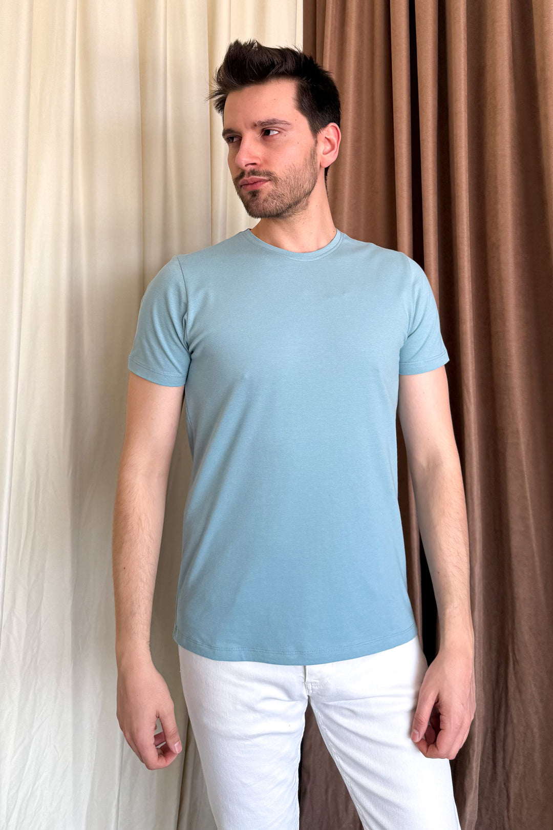 MPL Men's Cotton Ottoman Zero Collar T-shirt 3155 - Anniston