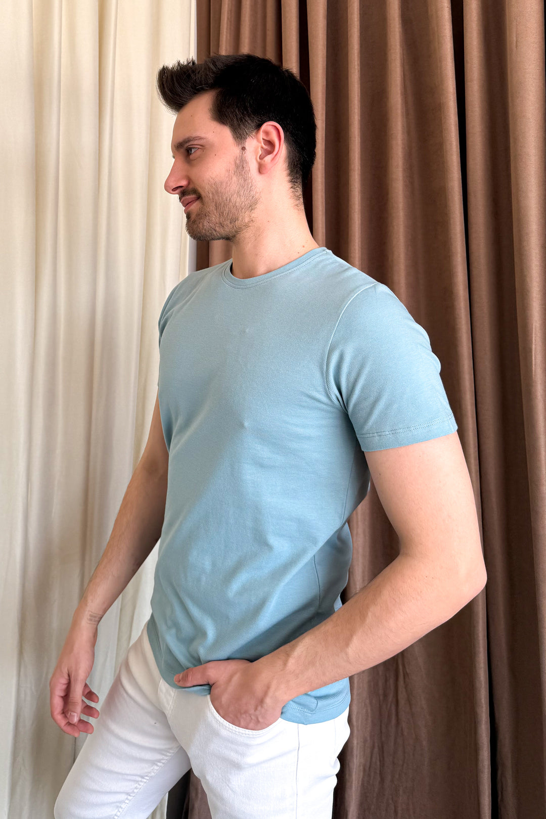 MPL Men's Cotton Ottoman Zero Collar T-shirt 3155 - Anniston