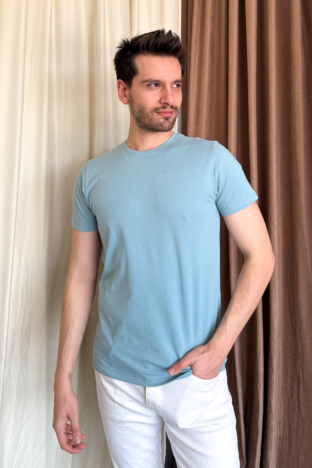 MPL Men's Cotton Ottoman Zero Collar T-shirt 3155 - Anniston