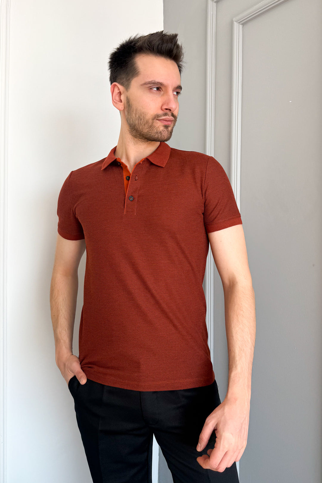 MPL Men's Waffle Polo Neck T-shirt 3229 - Teruel