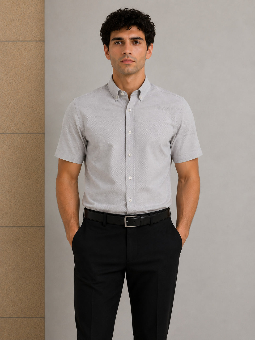 MPL Erkek Kabartma Dokulu Pamuklu Kısa Kol Slimfit Gömlek 01 - Chandler