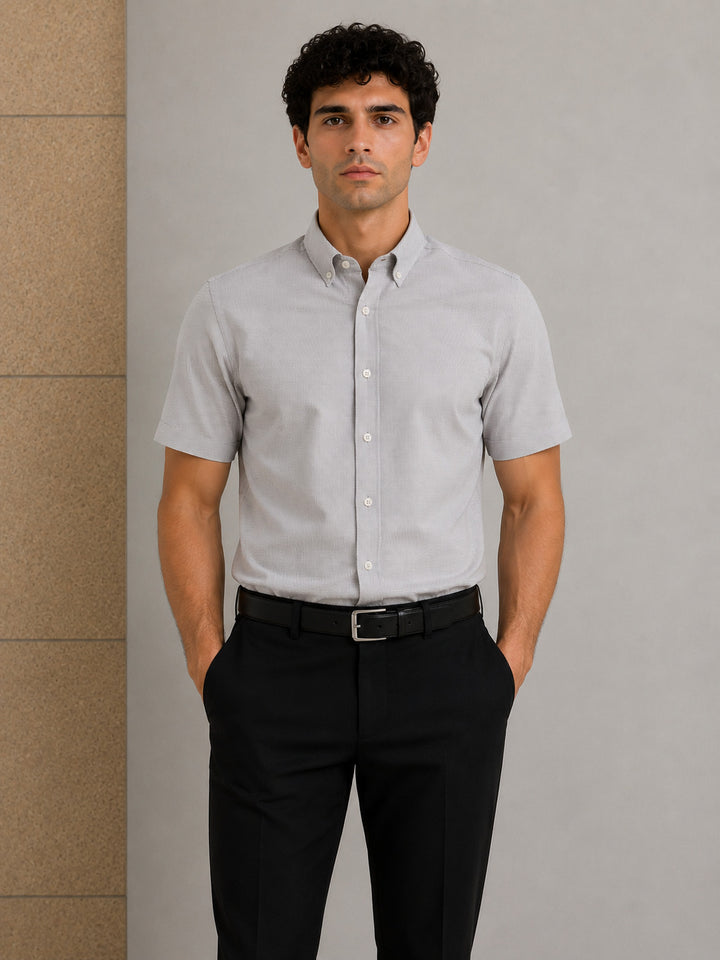 MPL Erkek Kabartma Dokulu Pamuklu Kısa Kol Slimfit Gömlek 01 - Chandler