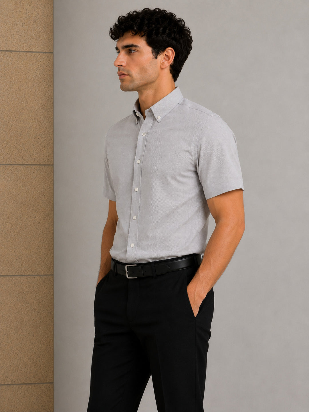 MPL Erkek Kabartma Dokulu Pamuklu Kısa Kol Slimfit Gömlek 01 - Chandler