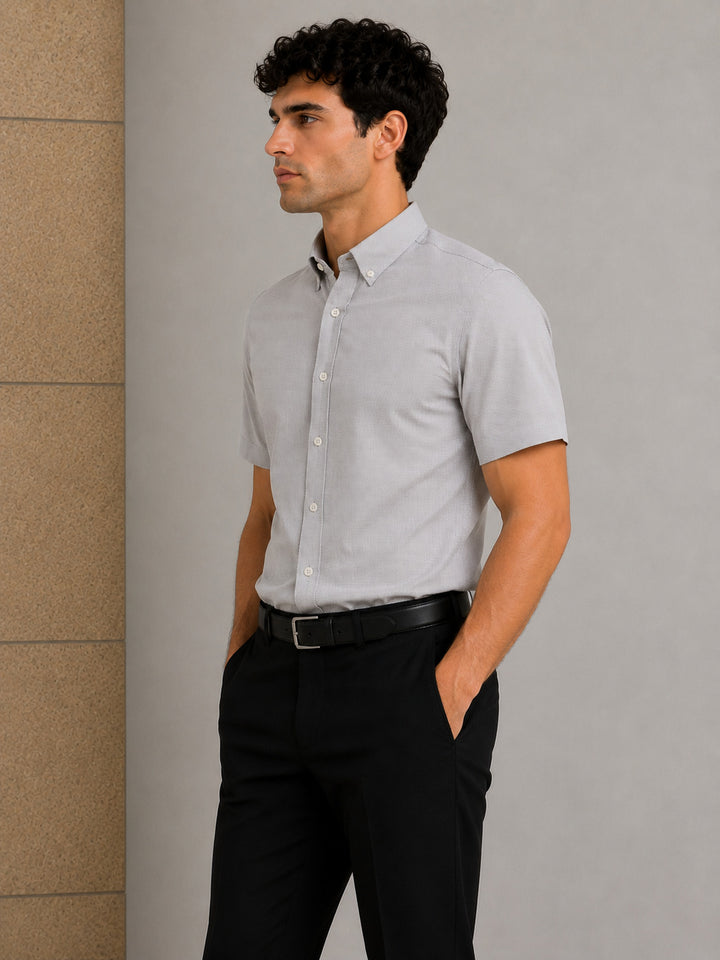 MPL Erkek Kabartma Dokulu Pamuklu Kısa Kol Slimfit Gömlek 01 - Chandler
