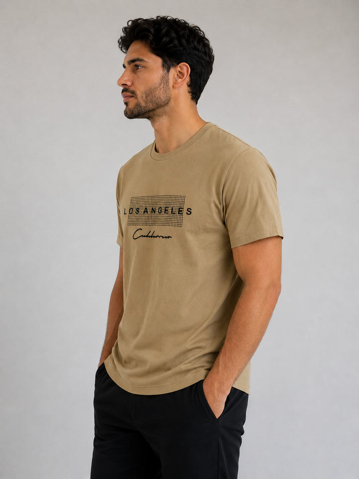 MPL Erkek Los Angeles Baskılı Bisiklet Yaka Likralı Slim Fit Kısa Kol Tişört - Huesca