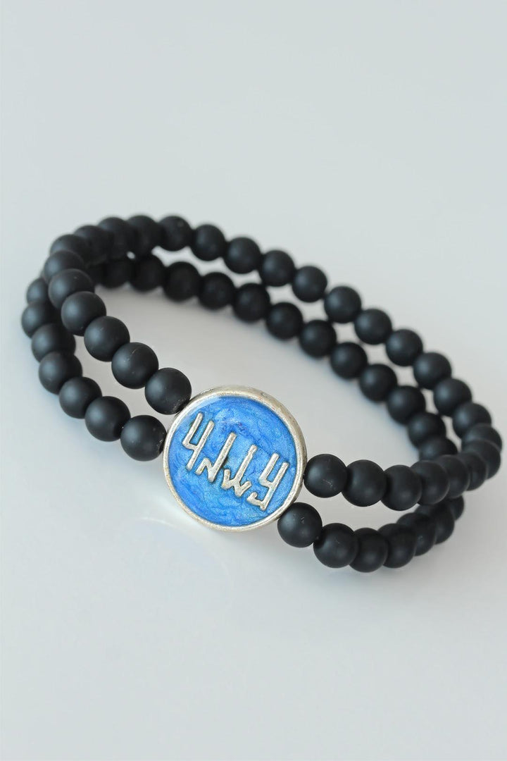 EBJ Navy Blue Metal Accessorized Bracelet with Double Row Onyx Natural Stone with Waw Figure - Ontario
