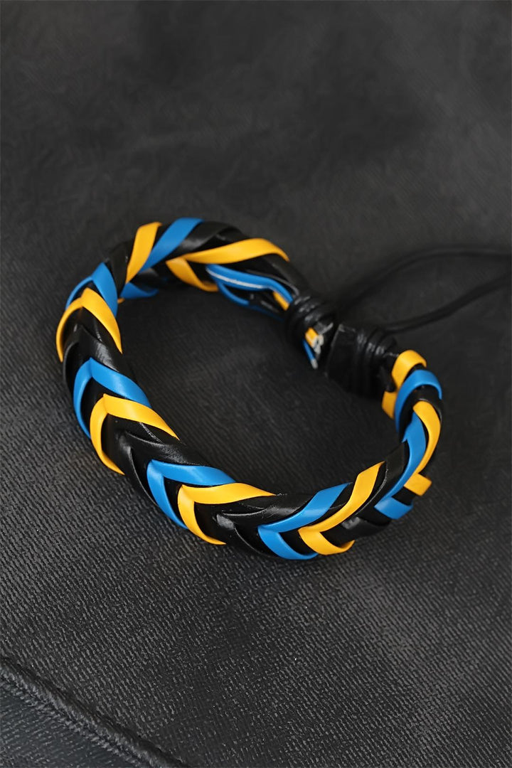 EBJ Yellow Navy Black Knitted Leather Men's Bracelet - Guildford