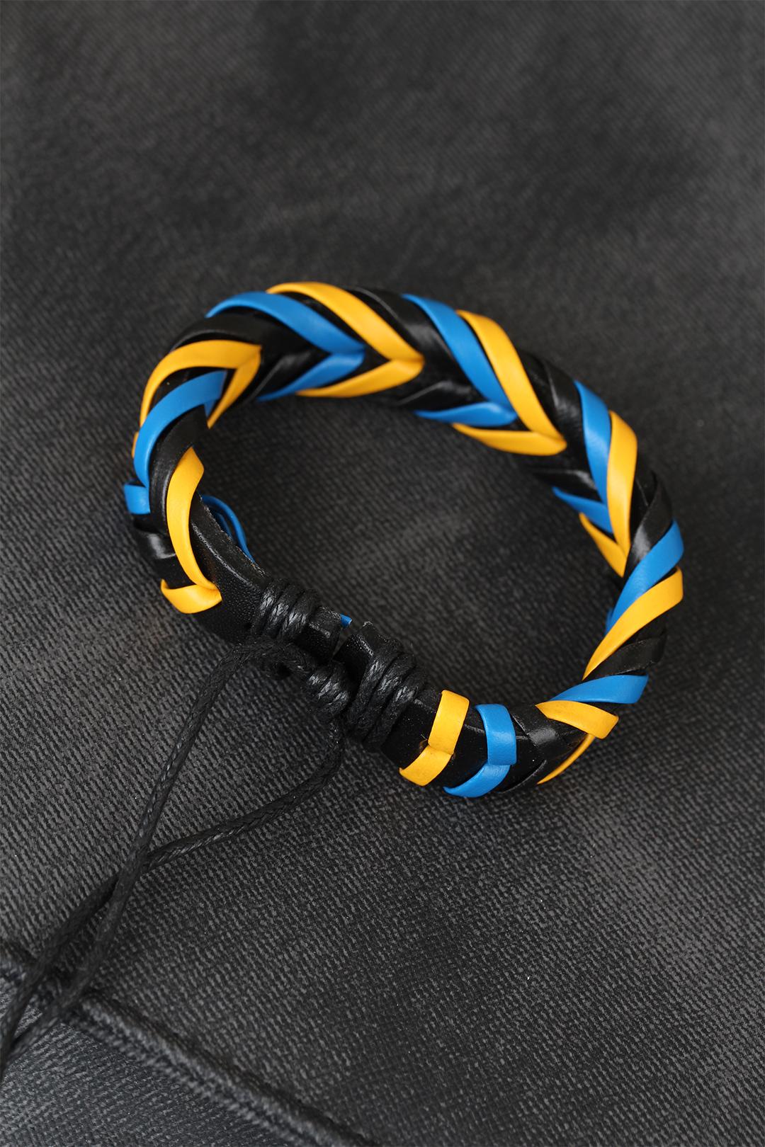 EBJ Yellow Navy Black Knitted Leather Men's Bracelet - Guildford