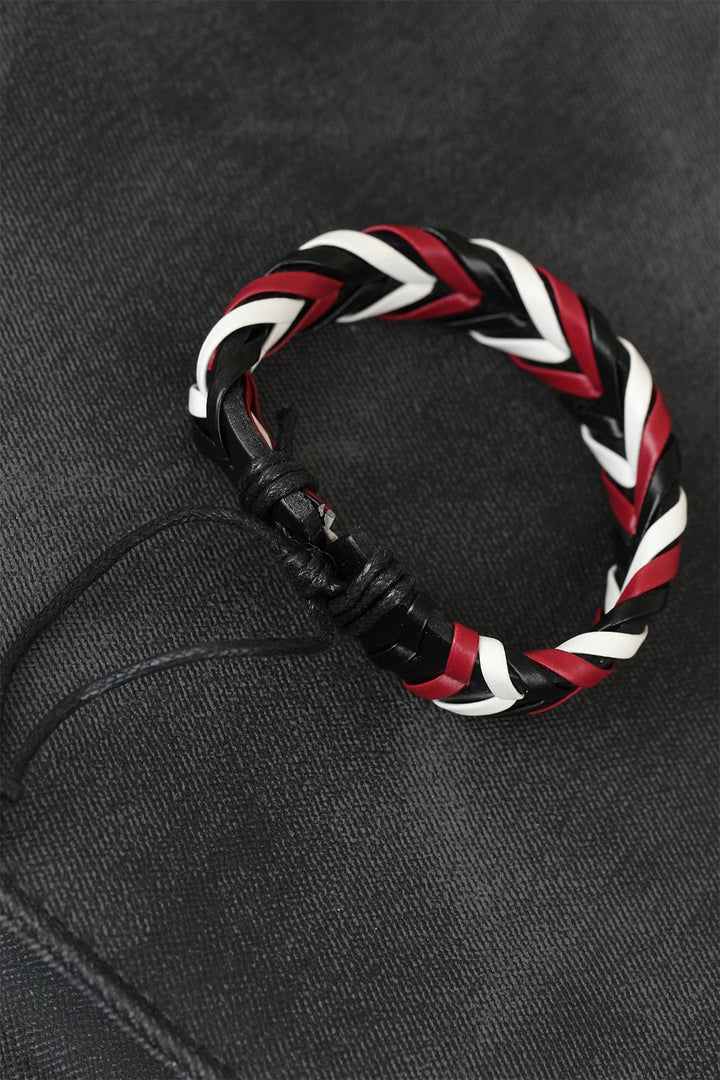 EBJ Burgundy White Black Knitted Leather Men's Bracelet - Delaware