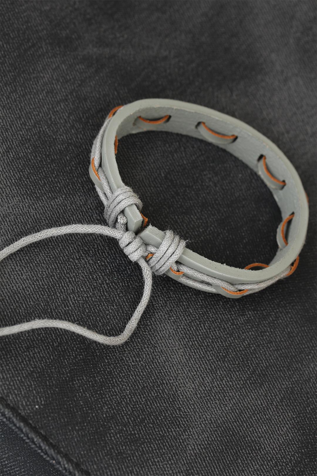 EBJ Gray Color Knitted Leather Men's Bracelet - Bay City