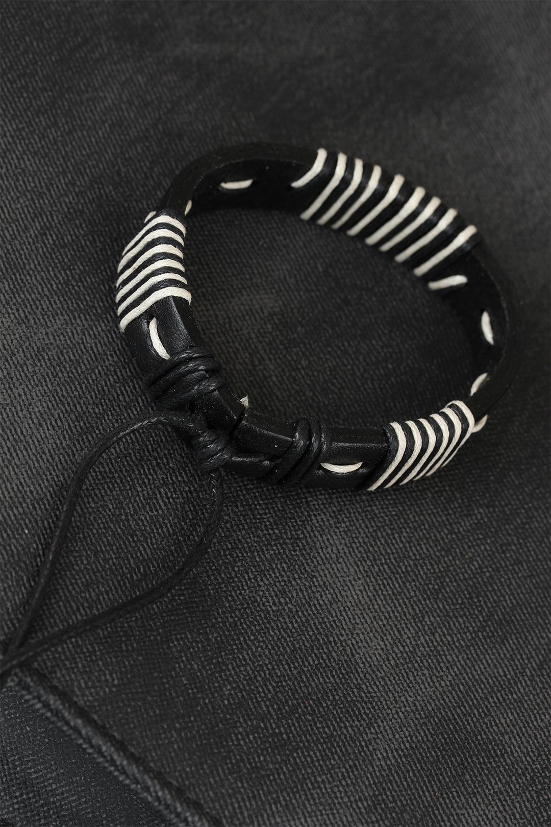 EBJ White String Black Leather Men's Bracelet - Emsdetten