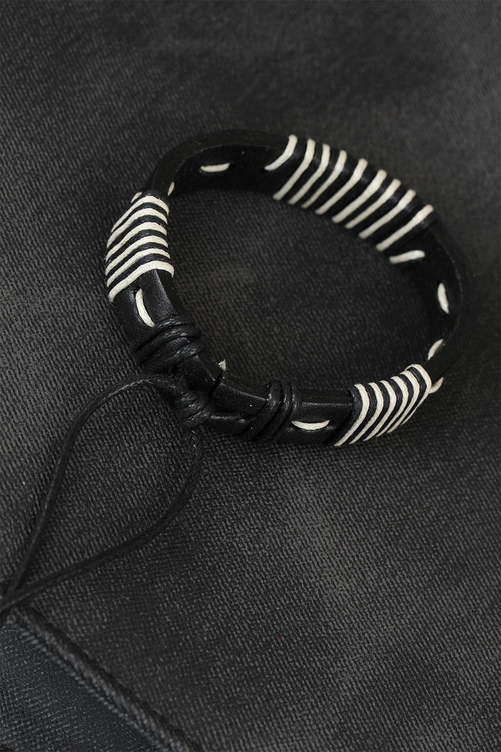 EBJ White String Black Leather Men's Bracelet - Emsdetten