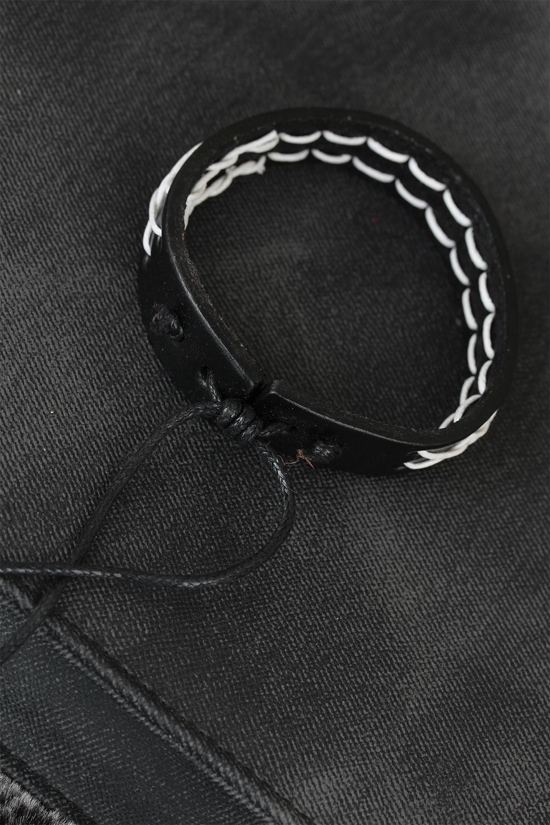 EBJ White Stitched Black Leather Men's Bracelet - St. Albert