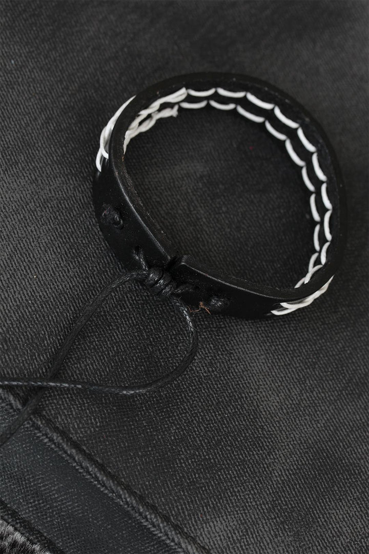 EBJ White Stitched Black Leather Men's Bracelet - St. Albert