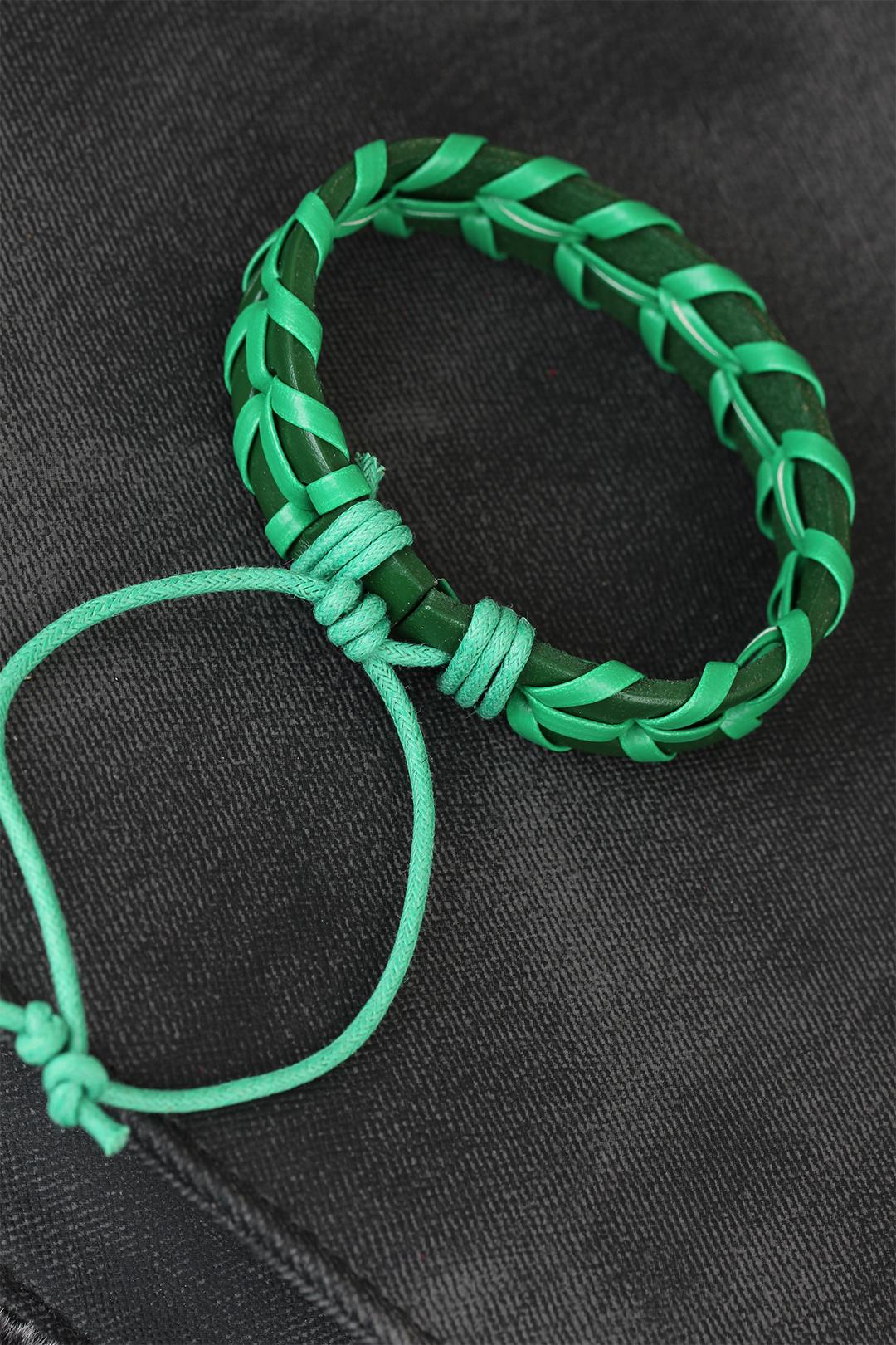 EBJ Green Color Leather Men's Bracelet - Fairborn