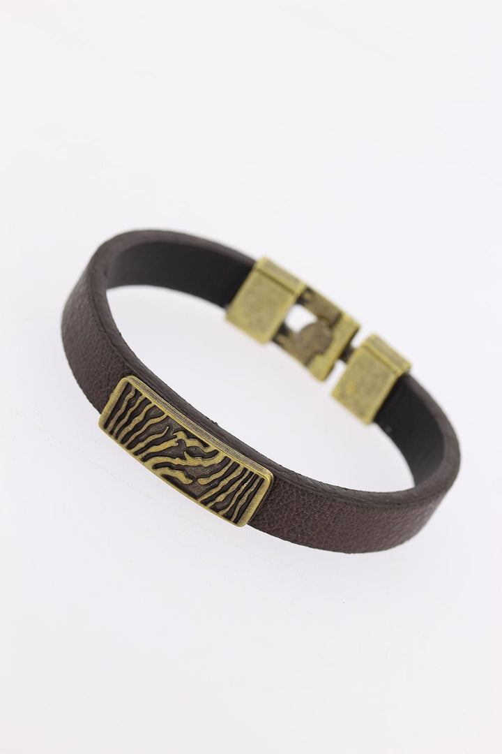 EBJ Distressed Metal Zebra Accent Brown Leather Men's Bracelet - Newbury