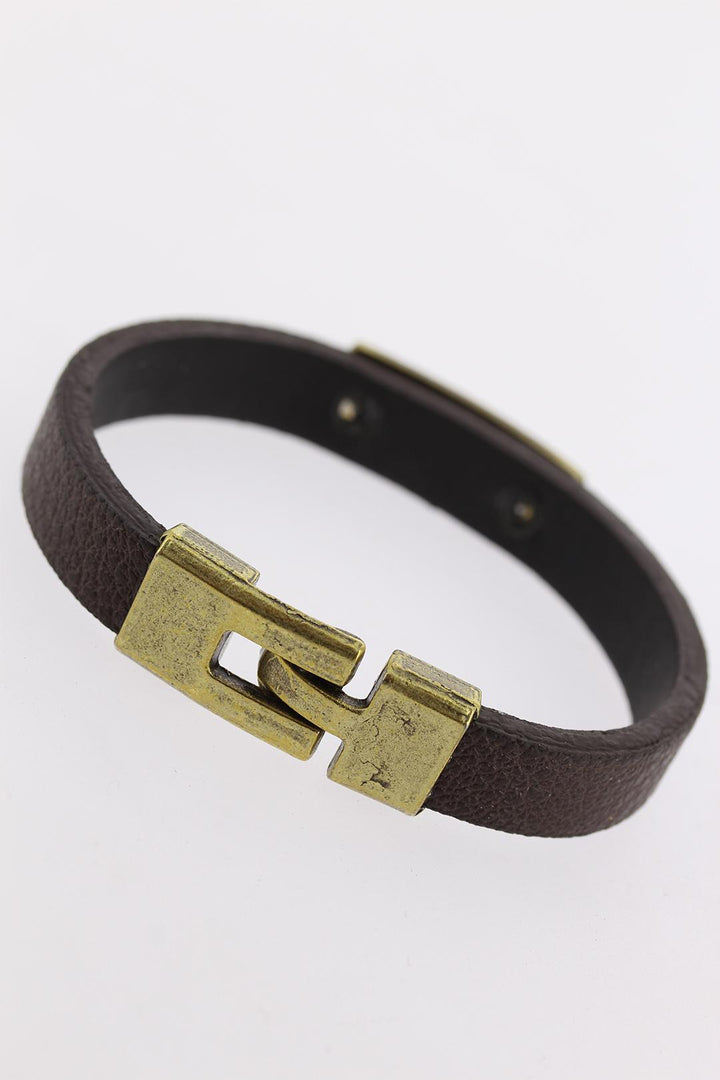 EBJ Distressed Metal Zebra Accent Brown Leather Men's Bracelet - Newbury