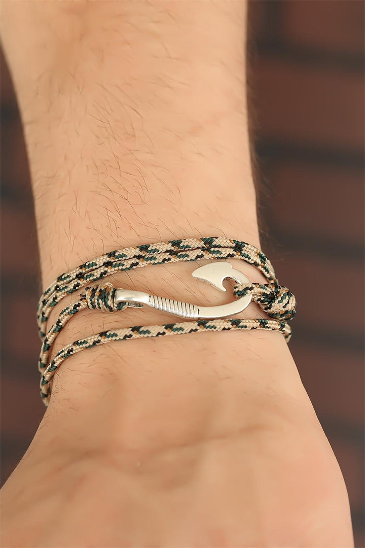 EBJ Cream Color Striped Metal Hooked Men's Bracelet - Maspalomas