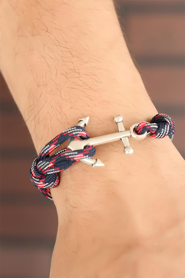 EBJ Navy Blue Color Patterned Metal Clasp Men's Bracelet - Cerignola