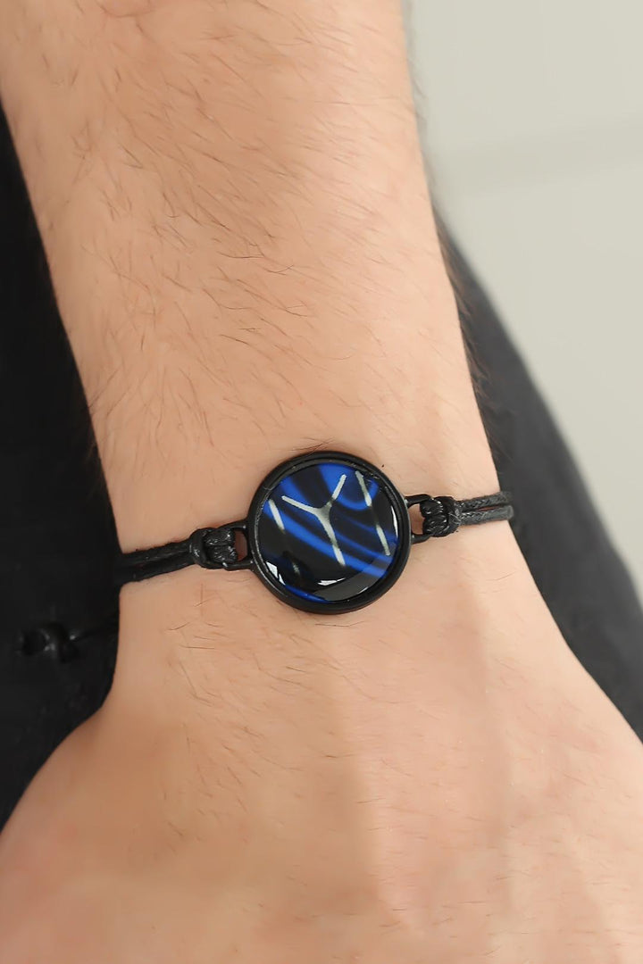 EBJ Black Color Leather Adjustable String Length Men's Bracelet - Bondy