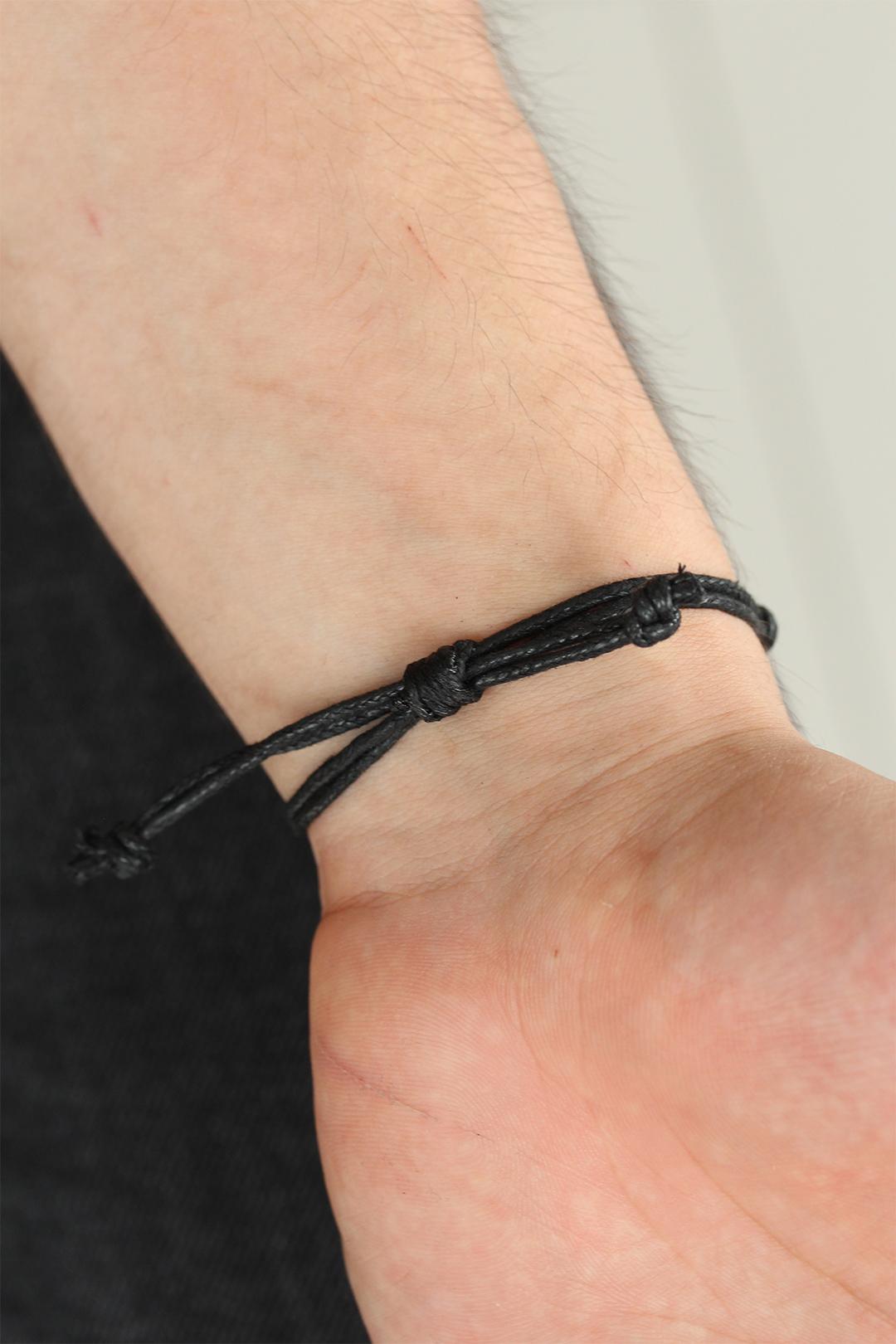 EBJ Black Color Leather Adjustable String Length Men's Bracelet - Bondy