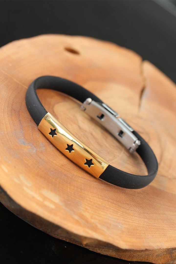 EBJ Gold Color Steel Star Design Black Color Silicone Men's Bracelet - Noisy-le-Grand