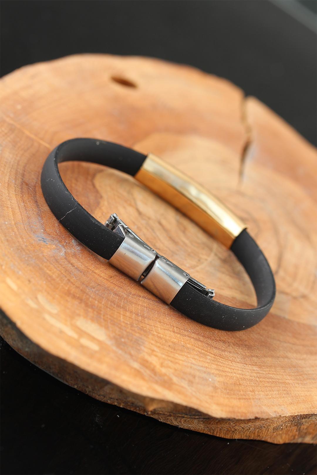 EBJ Gold Color Steel Star Design Black Color Silicone Men's Bracelet - Noisy-le-Grand