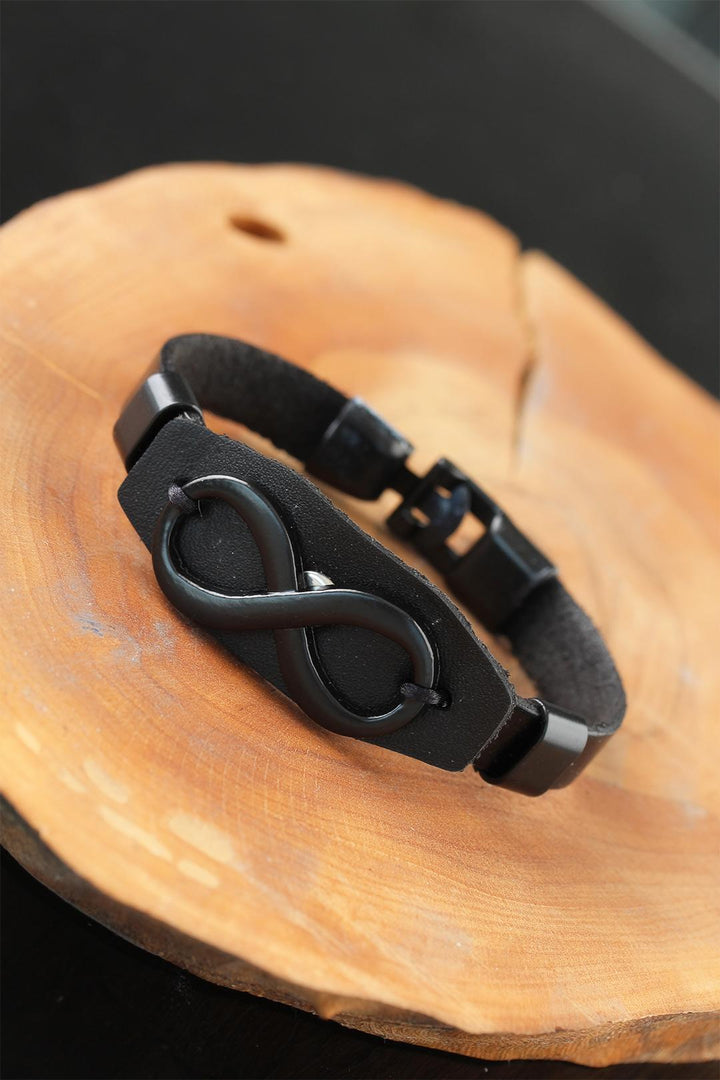 EBJ Black Leather Men's Bracelet with Infinity Metal Accents - Kennewick