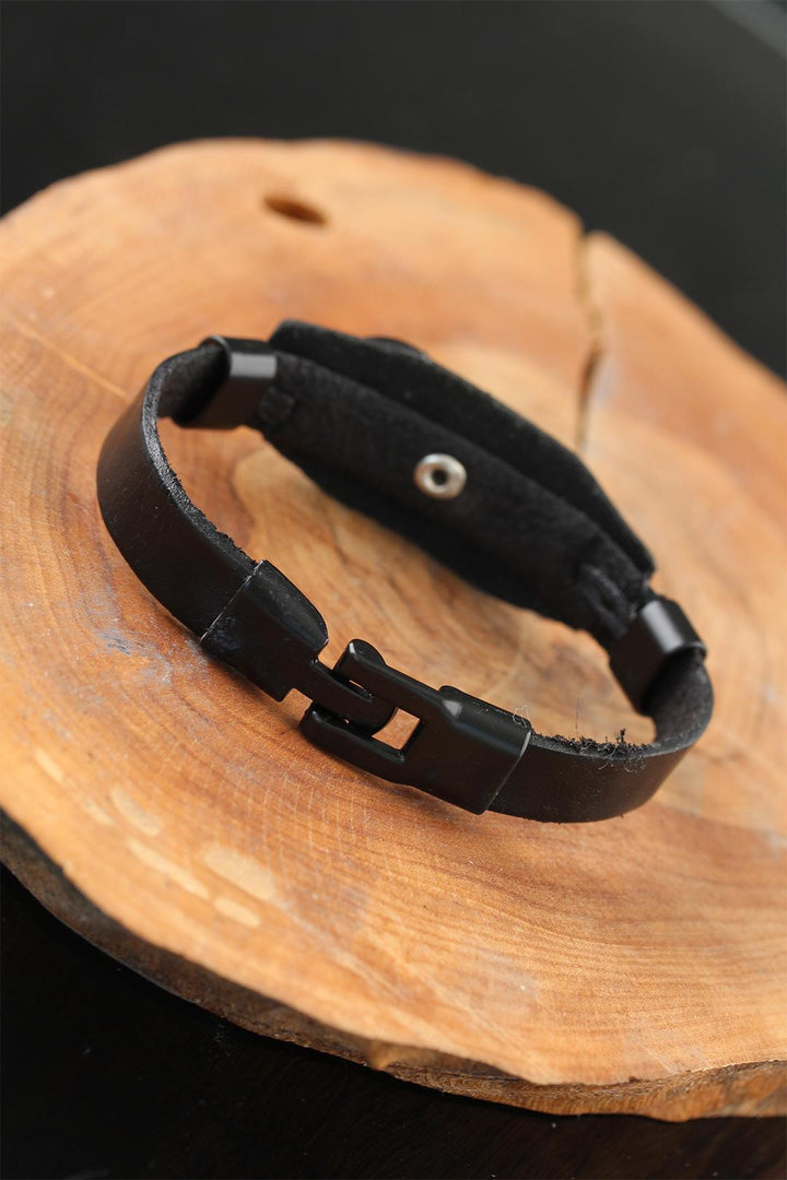 EBJ Black Leather Men's Bracelet with Infinity Metal Accents - Kennewick