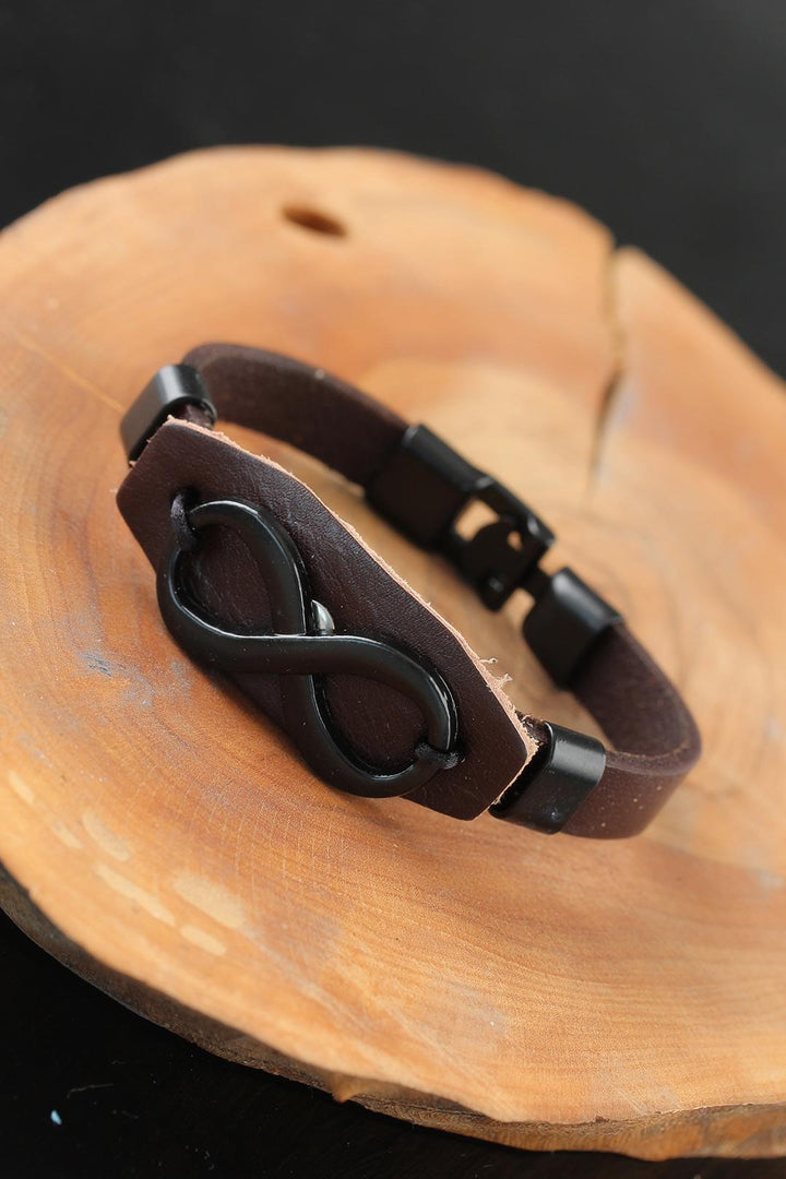 EBJ Brown Leather Men's Bracelet with Black Infinity Metal Accents - Waiblingen