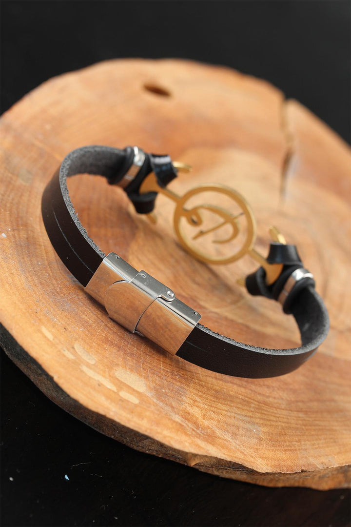 EBJ Black Leather Men's Bracelet with Gold Color Metal Accessories AVA - Jeffersonville
