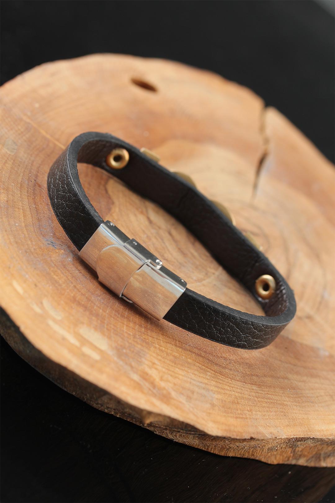 EBJ Black Leather Men's Bracelet with Gold Color Infinity Metal Accents - Rayleigh