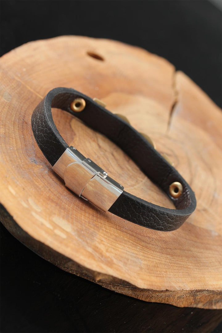 EBJ Black Leather Men's Bracelet with Gold Color Infinity Metal Accents - Rayleigh