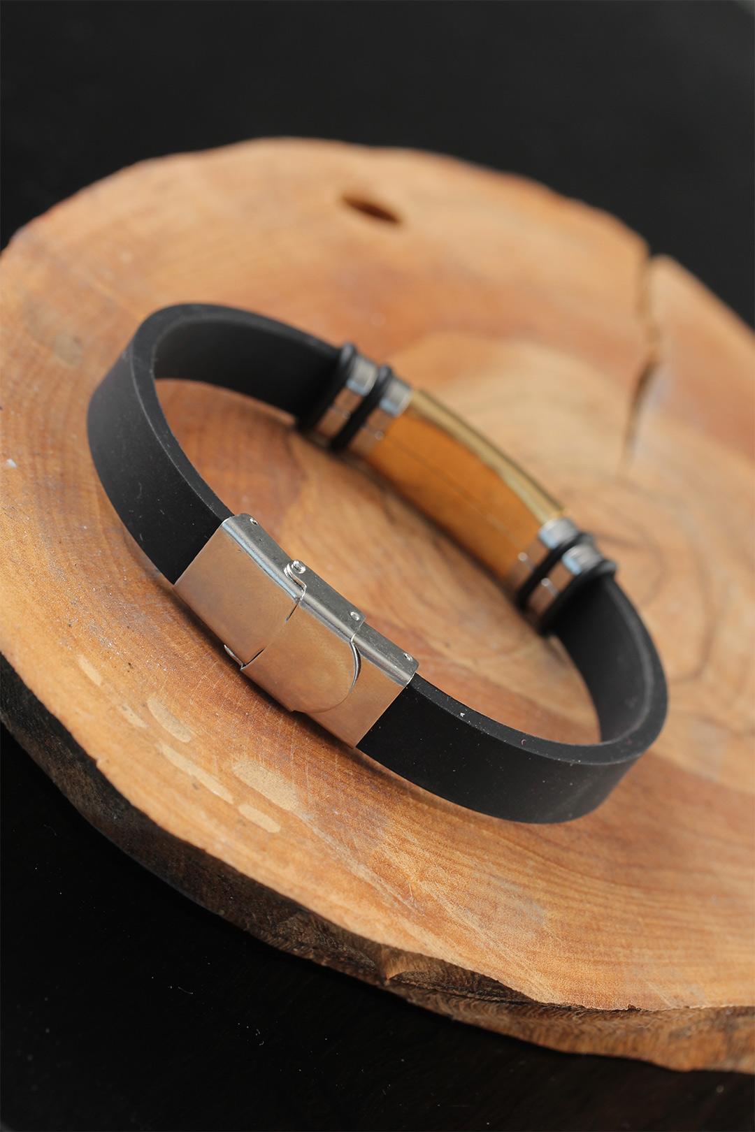EBJ Black Leather Men's Bracelet with Gold Color Metal Accents - Stoke-on-Trent