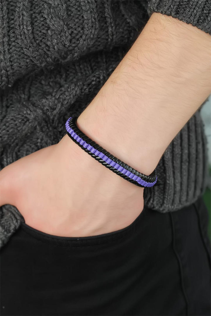 EBJ Purple Leather Men's Bracelet - Verona