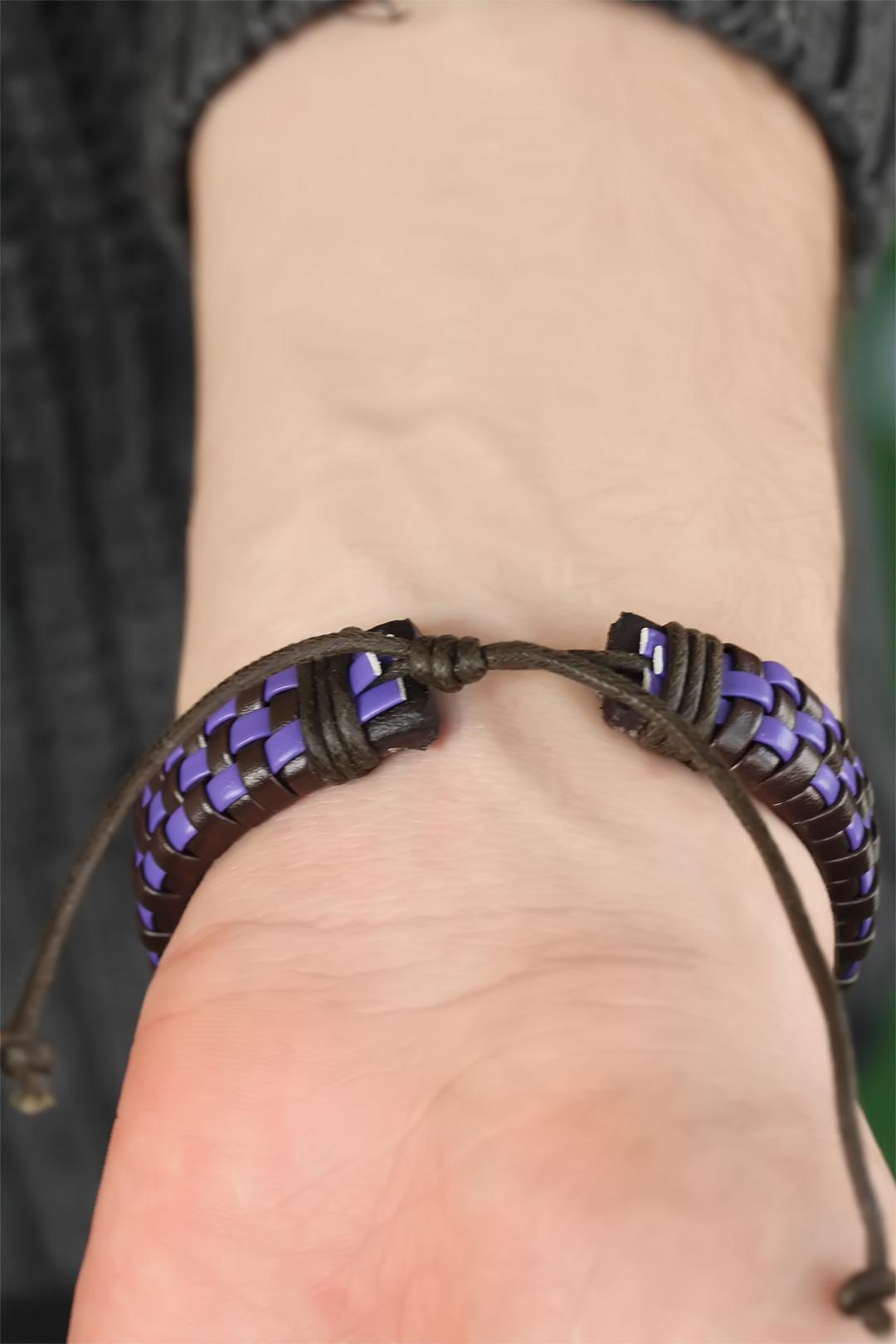 EBJ Blue Color Striped Leather Men's Bracelet - Pittsburg