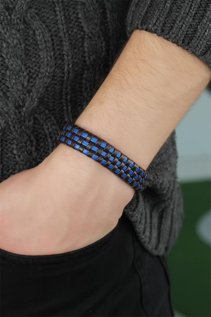 EBJ Navy Blue Polka Dot Leather Men's Bracelet - Crawley