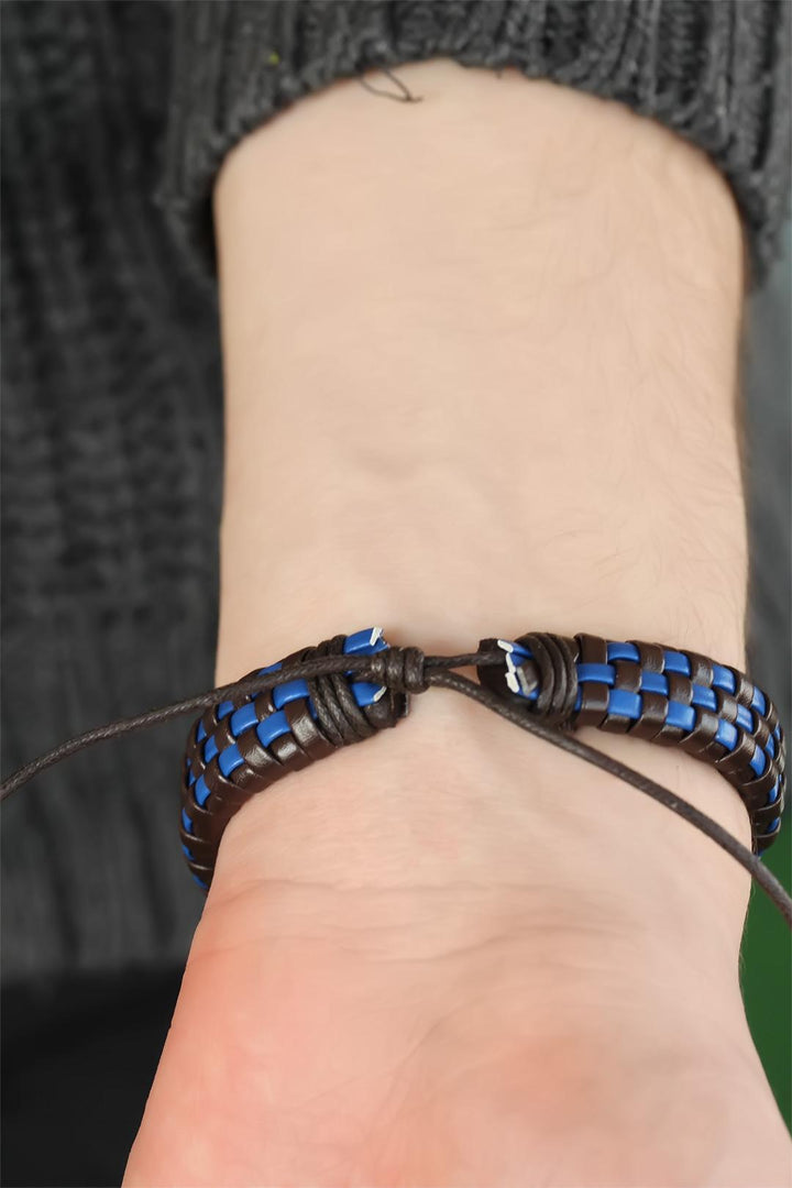 EBJ Navy Blue Polka Dot Leather Men's Bracelet - Crawley